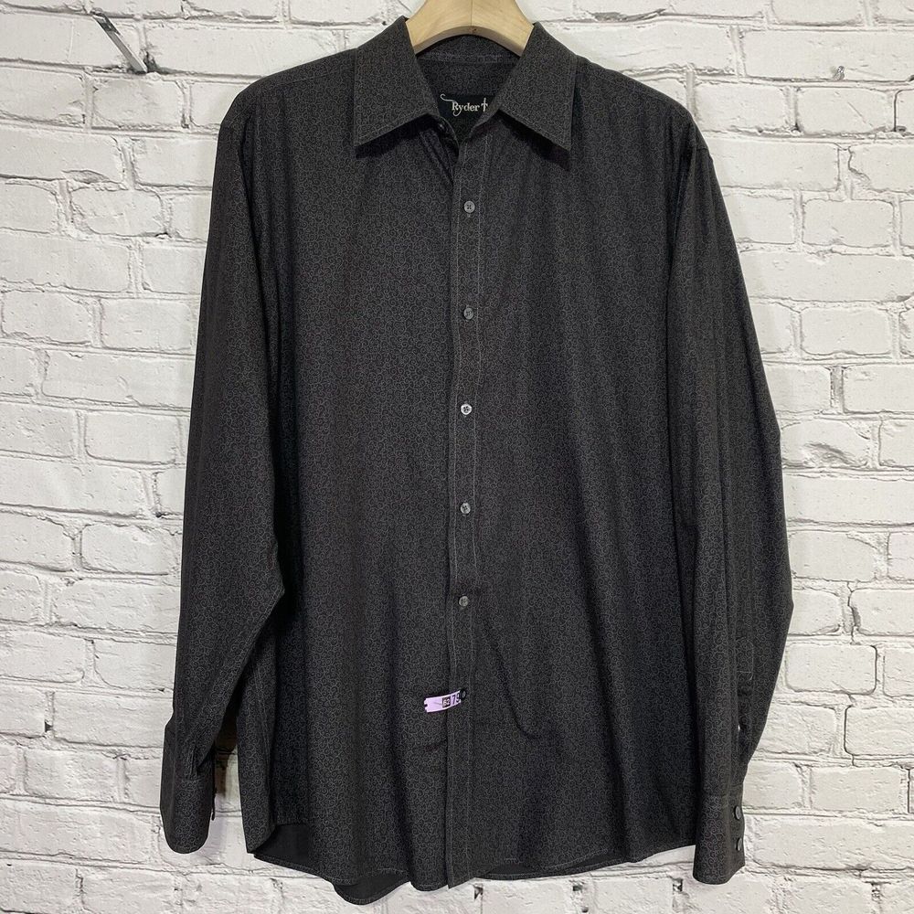 Ryder Men's Button Up Shirt Western Size XL Black Swirly Pattern‎ Cowboy Rodeo